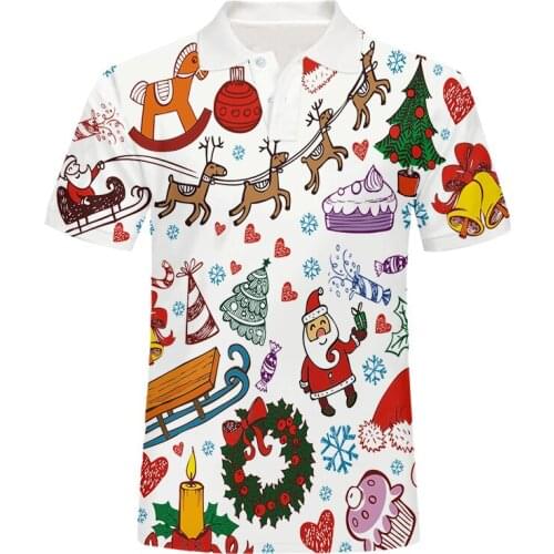 IFPD EU Size Funny Christmas Elements 3D Printed Polo T Shirts Men Xmas Tshirt Casual Cartoon Party Short Sleeve Polo Shirts