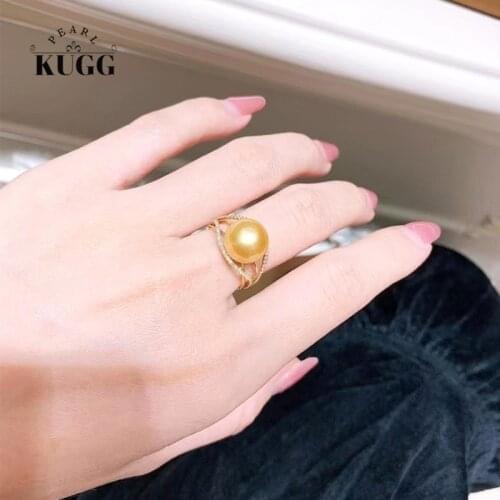 KUGG PEARL 18k Yellow Gold Rings 10-11mm Natural South Sea Gold Pearl oorbellen Bague Engagement Jewelry Customize Diamond Rings