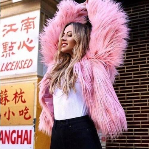 Fashion Furry Fur Coat Women Fluffy Warm Long Sleeve Outerwear Autumn Winter Coat Jacket Hairy Collarless Overcoat Plus Size 3XL