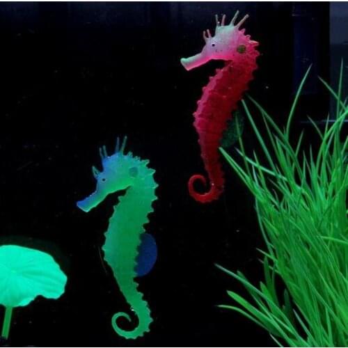 Fashion Hot Environmental and friendly Luminous Sea Horse Hippocampus Aquarium silicone Fish Tank Decoration
