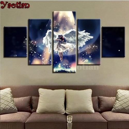 Multi-Panel Diamond Painting Complete Angel Girl Play The Violin Picture diamond embroidery 5 piece set puzzle mosaic kit