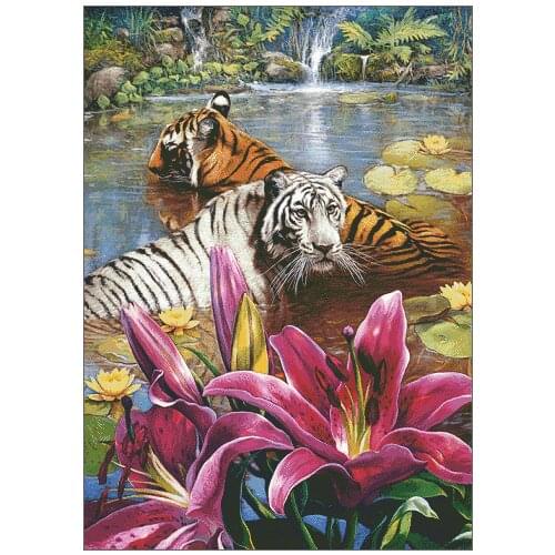 Bathing Tiger flower Top Quality Cross Stitch Kits 14CT Unprinted Counted Sewing kit Embroidered Art Handmade Home Decor