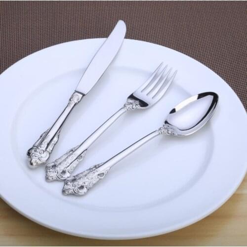 GH Palace Style Western Tableware Set Luxury Silver Stainless Steel Spoon Knife Dessert Fork Embossing Household Cutlery Set