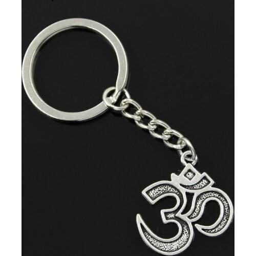 New Fashion Men 30mm Keychain DIY Metal Holder Chain Vintage Yoga Om 30x26mm Silver Color Pendant Gift