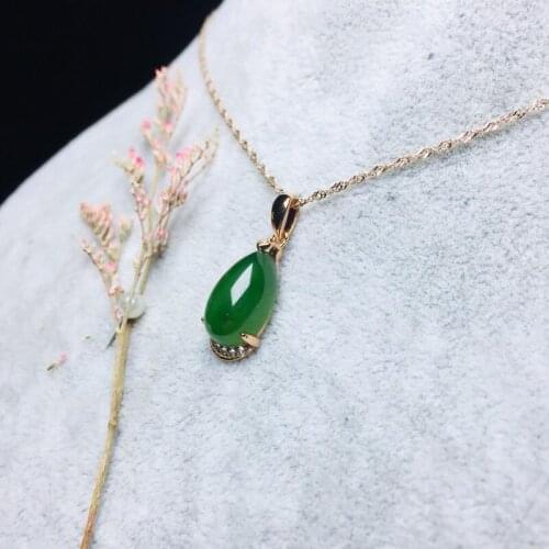 New 925 Silver Inlaid Hetian Jade Pendant Fashionable Atmosphere Jasper Drop Necklace, Made for Womens Gifts