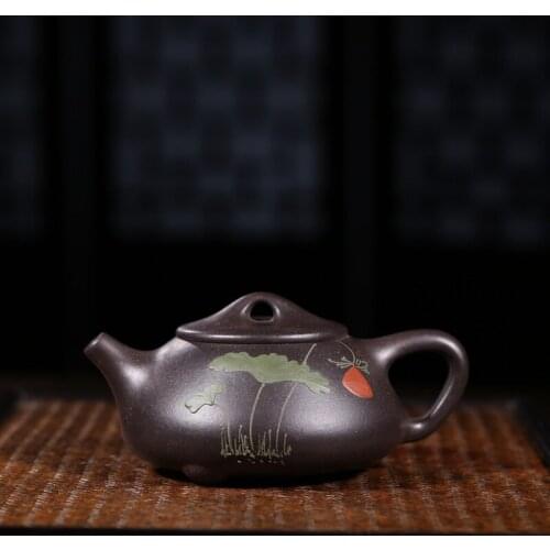New Arrival Yixing Teapot Black Lotus pot stone Gourd ladle Purple Clay Tea Pot Cup Kettle Handmade 220ml
