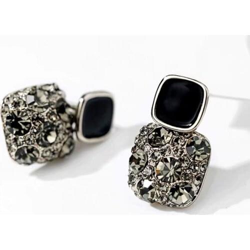 Charm Square Enamel Wedding Earrings Dainty Female White Crystal Stone Earrings Trendy Gold Silver Color Stud Earrings For Women