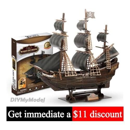 No-glue Pre-cut Queen Annes Revenge Ship Simplified Version 3D Paper Model Puzzle DIY Handmade Teens Child Craft Toys MC-T4005h