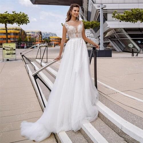 Luxury 2021 Newest Lace Beach Wedding Dresses Women Vestidos De Noiva Applique Tulle Bridal Gowns for Bride Long Dress Handmade