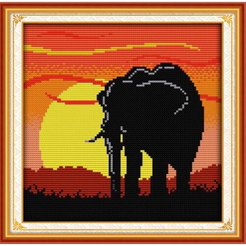 The sunset elephant cross stitch kit cartoon 11ct count canvas stitches embroidery DIY handmade needlework