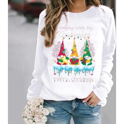 Merry Christmas Hoodie Ladies Plus Size Faceless Old Man Print Sport Pullover Top Autumn Round Neck Long Sleeve Loose Sweatshirt