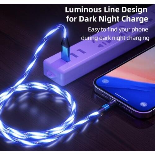 Luminous usb cable cable free rotating magnetic cable 3A fast charge and data transferring cable for Android Type C devices