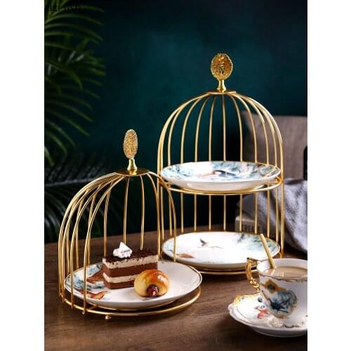 Creative Metal Cake Stand Single Layer/double Layer Fruit Plate Home Dessert Dessert Ceramic Plate Living Room Table Decoration