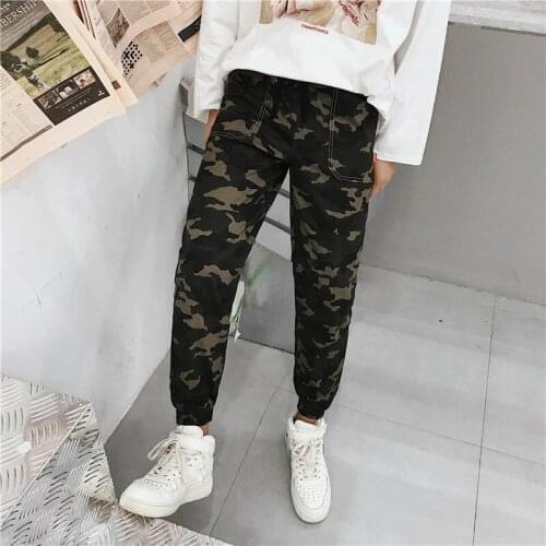 Outdoor 2019 Spring Summer Cargo Camouflage elastic waist multi pocket Overalls Harem teenagers pants men Cargo student trousers