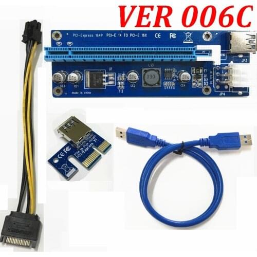 VER 006C PCI-E PCI E Express 1X to 16X graphics card Riser Extender Card cable Adapter 6 pin power Supply For Bitcoin Miner
