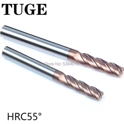 TUGE HRC55 4 Flute 6 8mm Tungsten Steel Milling Cutter Metal Alloy Carbide corner round End Mill For Metal Cutter Carbide Mills