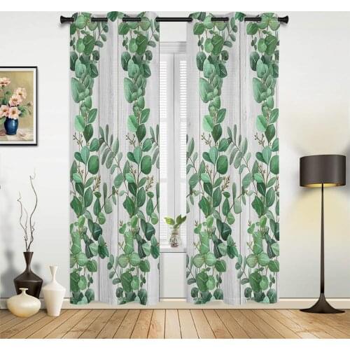 Plant Leaves Wood Grain Window Curtains Home Decor Bedroom Window Treatments Valance Curtains for Living Room
