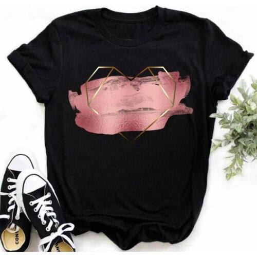 Heart Flower Printed Women T-shirt Fashion Casual O-collar White Shirt Summer Short Sleeve Ladies T-shirt Love Graphic Tees Top