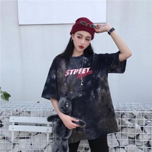 Korean Tee Shirt Top Summer Hip Hop Bf Dropshipping Ulzzang Women T-shirt Punk Tie Dyeing Vintage Harajuku Short-sleeved Shirt