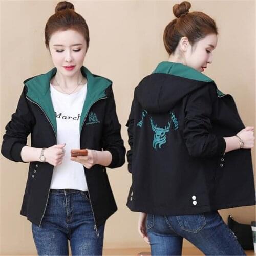 2021 New Autumn Women Jacket Long Sleeve Hooded Casual Short Basic Coats Loose Zipper Lightweight Female Windbreaker Outwear