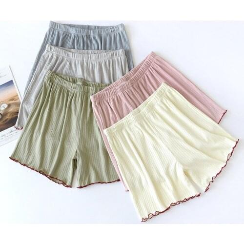 Womens Knitted Cotton Pit Strip Shorts Summer Thin Cool Stretch Beach Pants Cotton Casual Loose Girls Plus Size Home Pants