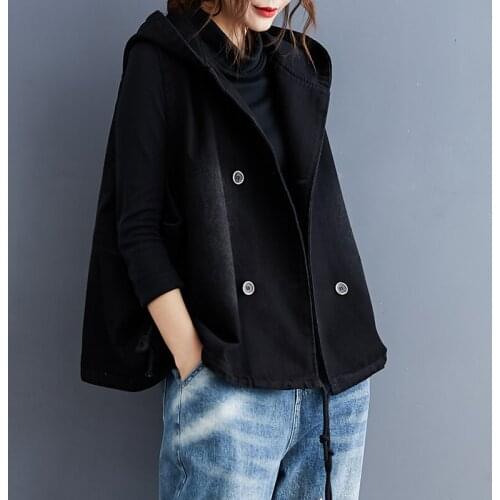 Female brief paragraph 2021 spring the new big yards han edition double-breasted womens wear loose hooded vest coat