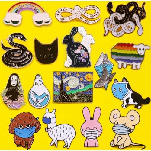 Anime Badges on Backpack Van Gogh Badge Pins Funny Enamel Pins Jewelry Cartoon Masked Animal Badges For Clothes LGBTAccessories