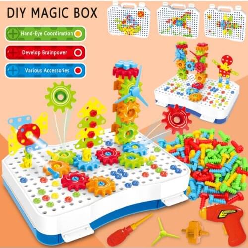 190 Pcs Electric Drill Nut Assembled DIY Blocks Electric Drill Nut Assembling Suitcase Construction Toy Educational Blocks Set