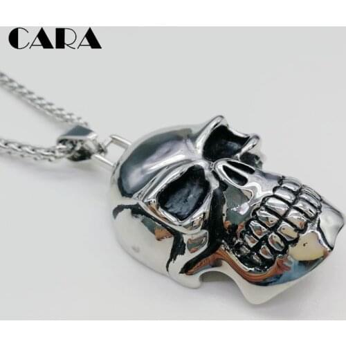 2019 New Gothetic 316L stainless steel Big Skull necklace pendant mens hip hop punk skeleton skull necklace trendy CARA0368