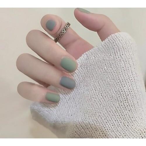 24pcs Mint Green Jumping Color Wearable Temperament Frosted Fake Nails Suitable Girls Summer Decorated Fingernails TN