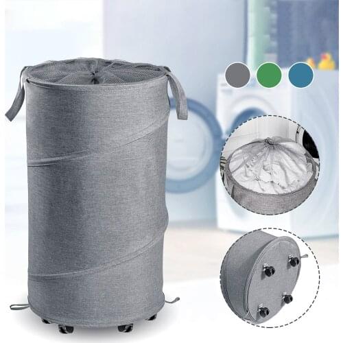 38x38x64cm Oxford Cloth Laundry Basket Washing Clothes Storage Bag Folding Basket Bin with Wheels