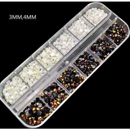 2mm/3mm Black White AB Rhinestones 3D Nails Accessoires Charms Acrylic Glitters DIY UV Crystal Nail Art Decorations NRH039