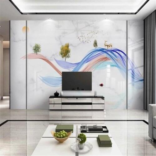 Milofi custom 3D printing wallpaper mural abstract geometric marble pattern lines landscape elk home decoration background wall