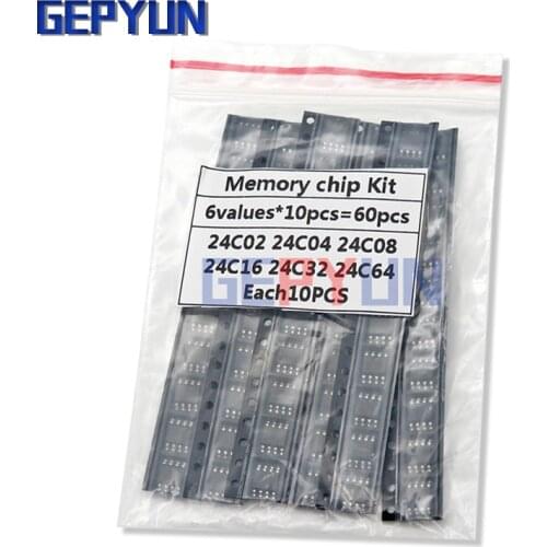 60PCS = 6 kinds * 10 PCS 24C02 24C04 24C08 24C16 24C32 24C64 sop kit Each 10PCS (12-21) hjxrhgal