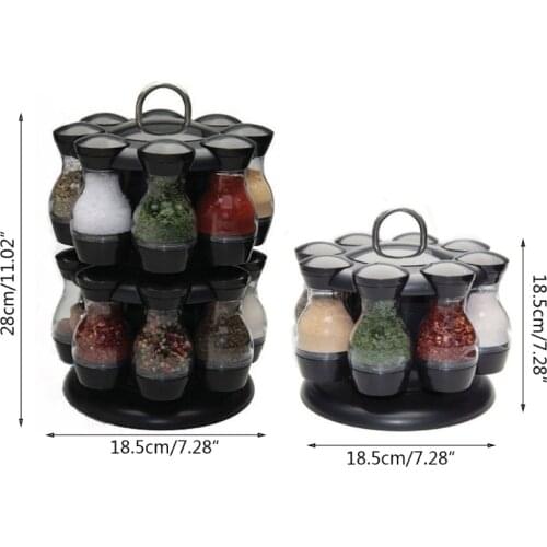 8 Pcs/16 Pcs Spice Jars Set with Round Rotatable Storage Rack Cruet Condiment 37MF