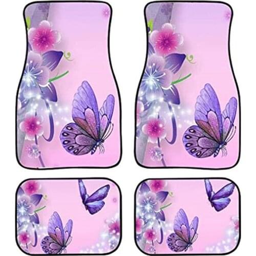 Aimaao Butterfly Carpet Car SUV Truck Floor Mats 4 PCS Front And Back Full Set Heavy Duty Waterproof Anti-Slip Mat For Women