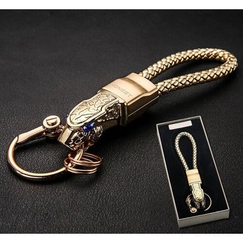 High Quality Boxed Diamonds Encrusted Car Keychains Luxury Creative Leopard Head Metal Key ring Portable Leather Cord Key chain