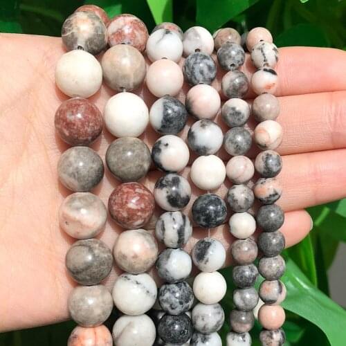 Natural Minerals Stone Beads Pink Zebra Jaspers Round Loose Spacer Beads for Jewelry Making DIY Bracelets Necklces 4 6 8 10 12mm