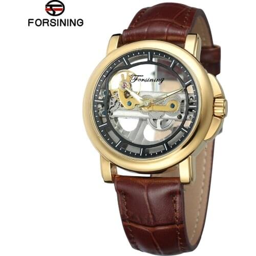 Forsining Top Brand Transparent Automatic Mechanical Leather Men Watches Simple Luxury Business Male Wristwatch Reloj Hombre