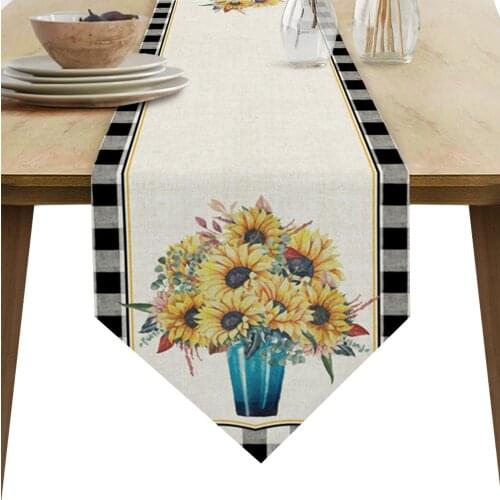 Rural Style Sunflower Lattice Table Runners Home Dining Coffee Table Decor Table Cloth Wedding Decoration Table Cover