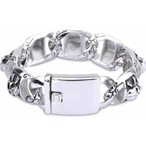 Jewels Store Viking Skull Charm Bracelet Men Stainless Steel Skeleton Charm Link Chain Bracelet & Bangle Male Rock Accessories