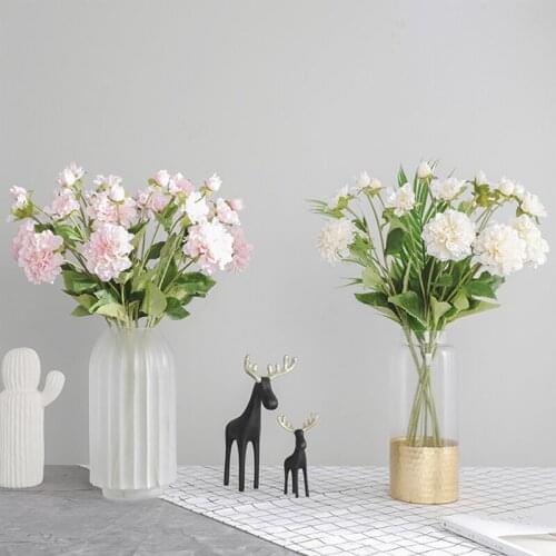 Artificial Sweet Three-Headed Peony Flower Wedding Decoration Simulation Peony Flower Living Room Office Decoration Peony Flower