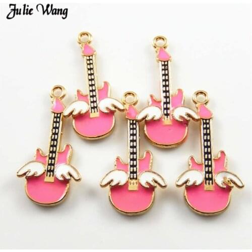 Julie Wang 10pcs Kawaii Enamel Violin Pendant For Women Bracelet Necklace Making Charms Alloy Keychain Hanging Accessories