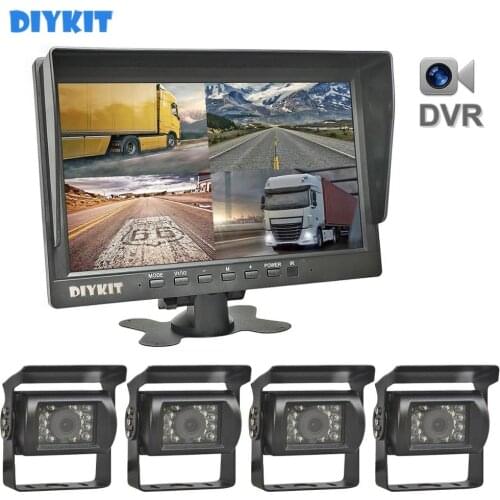 DIYKIT AHD 10.1" 4 Split QUAD IPS HD Monitor 1300000 Pixels AHD Rear View Car LED Camera Waterproof with Video Recording