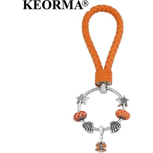 KEORMA Orange PU Leather Key Chain Fashion Sea Starfish Keychain Creative Key Chain Ring Holder Women Bag Jewelry Gift YK027