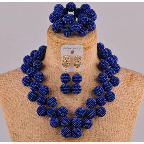 Royal Blue Heart-shaped African Beads Jewelry Set for Women FZZ108
