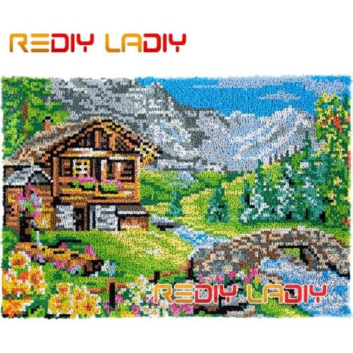 Latch Hook Rug Idyllic Scenery Plush Wall Tapestry DIY Carpet Rug Thick Yarn Arts Cushion Crocheting Floor Mat Home Decor Gifts