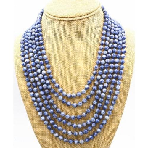 Pretty Fashion 6 row 6 mm natural lapis lazuli beads gemstone jewelry necklace 17-22 "A