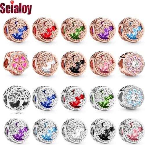 Seialoy 9 Color Round Crystal Flower Beaded Peach Blossom Daisy Large Hole Beads Fit Diy Bracelets Jewelry Making Accessories