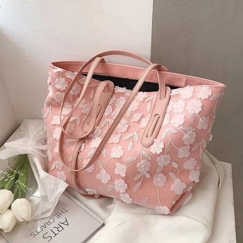 Lace shoulder bag canvas female bag large-capacity stitching shopping bag 2021 summer new simple handbag tote bag